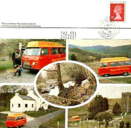 Postcard of Grizedale Forest Postbus used with Ulverston cancel, stamps on buses, stamps on postal, stamps on deer