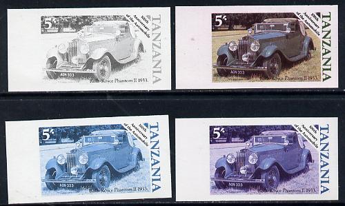 Tanzania 1986 Centenary of Motoring 5s Rolls Royce Phantom set of 4 imperf progressive colour proofs unmounted mint (as SG 457), stamps on , stamps on  stamps on cars     rolls-royce