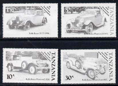 Tanzania 1986 Centenary of Motoring set of 4 values each in perforated colour proofs in black only (4 proofs as SG 456-59) unmounted mint, stamps on cars     rolls-royce