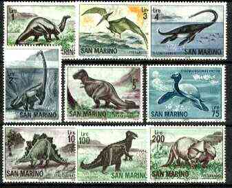 San Marino 1965 Prehistoric Animals complete set of 9 unmounted mint, SG 773-81, stamps on dinosaurs