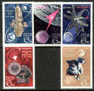 Russia 1966 Space Achievements set of 5 unmounted mint, SG 3313-17*, stamps on space, stamps on dogs