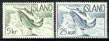 Iceland 1959 Atlantic Salmon 25a blue & 5k green both unmounted mint, SG 368 & 371, stamps on fish
