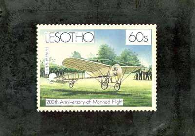 Lesotho 1983 Manned Flight - original hand-painted artwork for 60s value (First airmail Flight) comprising the artwork 163 x 112 mm (on board) with overlays, most attract..., stamps on aviation, stamps on 