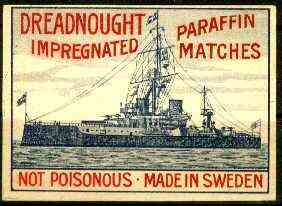 Match Box Labels - Dreadnought label (dozen size) very fine unused condition (Made in Sweden), stamps on ships