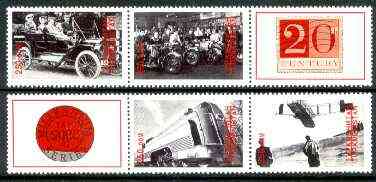 Turkmenistan 1999 Millennium Transport perf strip of 4 values plus 2 labels unmounted mint, stamps on cars, stamps on transport, stamps on motorbikes, stamps on railways, stamps on aviation, stamps on millennium