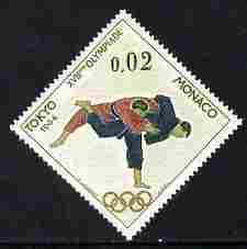 Monaco 1964 Judo 2c unmounted mint from Olympic Games diamond shaped set, SG 809*, stamps on judo, stamps on martial arts, stamps on olympics, stamps on diamond