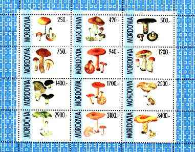 Mordovia Republic 1999 Fungi perf sheetlet containing complete set of 12 values unmounted mint, stamps on fungi