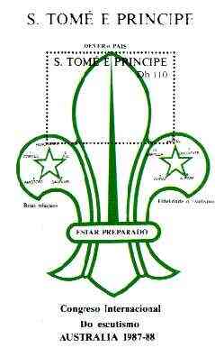 St Thomas & Prince Islands 1988 Australian International Scout Congress unmounted mint souvenir sheet, stamps on , stamps on  stamps on scouts