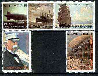 St Thomas & Prince Islands 1988 150th Anniversary of Zeppelin perf set of 5 unmounted mint, stamps on , stamps on  stamps on airships, stamps on zeppelins, stamps on ships