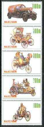 Naxcivan Republic 1999 Early Transport unmounted mint perf strip of 5 values complete, stamps on , stamps on  stamps on transport, stamps on cars