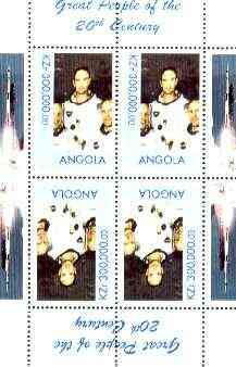 Angola 1999 Great People of the 20th Century - Apollo Astronauts sheetlet of 4 (2 tete-beche pairs) unmounted mint, stamps on personalities, stamps on space, stamps on apollo, stamps on millennium