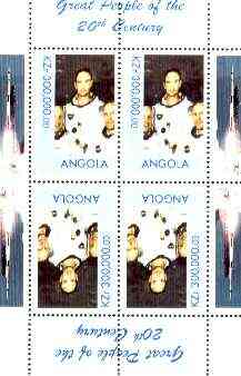 Angola 1999 Great People of the 20th Century - Apollo Astronauts sheetlet of 4 (2 tete-beche pairs) unmounted mint, stamps on , stamps on  stamps on personalities, stamps on space, stamps on apollo, stamps on  stamps on millennium