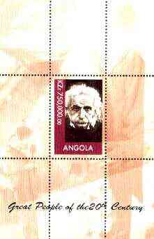 Angola 1999 Great People of the 20th Century - Albert Einstein (portrait) perf souvenir sheet unmounted mint, stamps on , stamps on  stamps on personalities, stamps on  stamps on science, stamps on  stamps on physics, stamps on  stamps on nobel, stamps on  stamps on einstein, stamps on  stamps on maths, stamps on  stamps on space, stamps on  stamps on judaica, stamps on  stamps on millennium