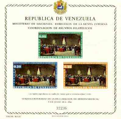 Venezuela 1962 Anniversary of Independence (Postage) imperf m/sheet, SG MS 1734, stamps on , stamps on  stamps on constitutions