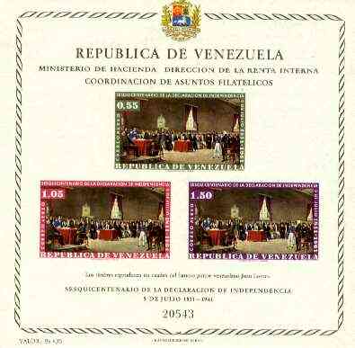 Venezuela 1962 Anniversary of Independence (Air Mail) imperf m/sheet, SG MS 1738