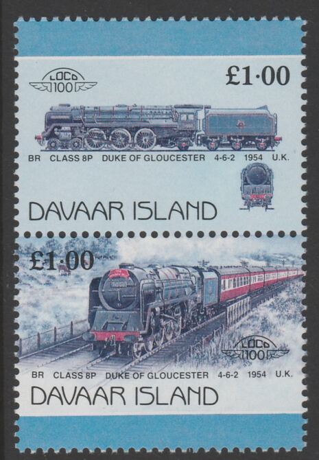 Davaar Island 1983 Locomotives #2 Duke of Gloucester 4-6-2 loco A31 se-tenant pair with yellow omitted unmounted mint, stamps on , stamps on  stamps on railways