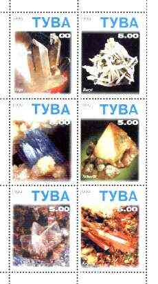 Touva 1999 Minerals perf sheetlet containing set of 6 unmounted mint, stamps on , stamps on  stamps on minerals