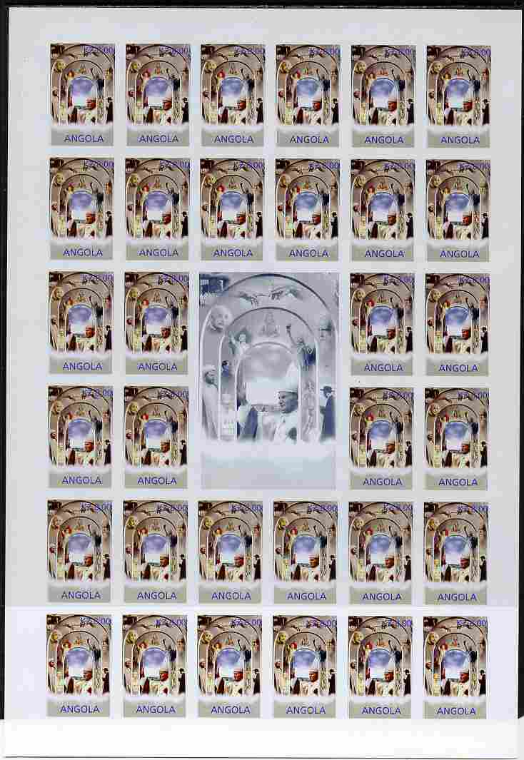 Angola 2000 Pope John Paul II imperf sheet containing 32 values plus central label unmounted mint, stamps on , stamps on  stamps on personalities, stamps on  stamps on popes, stamps on  stamps on religion, stamps on  stamps on 