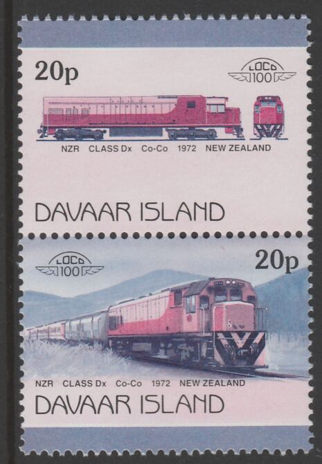 Davaar Island 1983 Locomotives #2 NZR Class Dx Co-Co loco 20p se-tenant pair with yellow omitted unmounted mint, stamps on railways