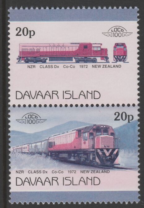 Davaar Island 1983 Locomotives #2 NZR Class Dx Co-Co loco 20p se-tenant pair with yellow omitted unmounted mint, stamps on , stamps on  stamps on railways