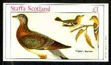 Staffa 1982 Birds #74 (Pigeon & Warblers) imperf souvenir sheet (£1 value) unmounted mint, stamps on birds, stamps on pigeons, stamps on warblers