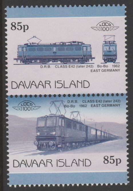 Davaar Island 1983 Locomotives #2 DRB Class E42 Bo-Bo loco 85p se-tenant pair with yellow omitted unmounted mint, stamps on railways