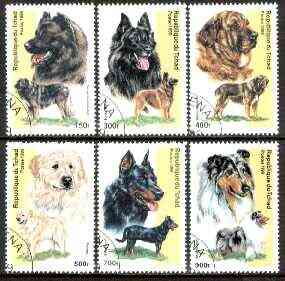 Chad 1999 Dogs complete set of 6 values fine cto used*, stamps on , stamps on  stamps on dogs, stamps on collie, stamps on kuvasz, stamps on  stamps on  gsd , stamps on  stamps on mastiff