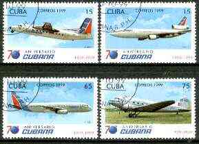 Cuba 1999 Aircraft (75th Anniversary Cubana) complete set of 4 values fine cto used*, stamps on , stamps on  stamps on aviation, stamps on fokker, stamps on douglas, stamps on dc-3, stamps on dc-10, stamps on a-320