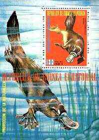 Equatorial Guinea 1974 Australian Animals (Platypus) perf m/sheet fine cto used, MI BL 143, stamps on , stamps on  stamps on animals, stamps on platypus