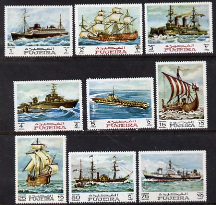 Fujeira 1968 Ships perf set of 9 (Mi 234-42) unmounted mint, stamps on , stamps on  stamps on ships, stamps on submarines, stamps on flat tops, stamps on figureheads