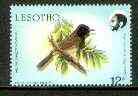 Lesotho 1988 Birds 12s Red-Eyed Bulbul unmounted mint with black & yellow dropped 1mm (two birds and halo round King's head) plus perforations pass through inscription, value and date, as SG 795 plus normal*, stamps on birds, stamps on bulbul