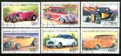 Congo 1999 Classic Cars complete set of 6 values fine cto used*, stamps on cars, stamps on ford, stamps on chevrolet
