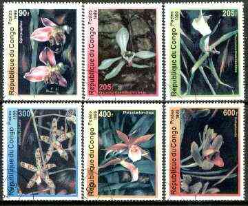 Congo 1999 Orchids complete set of 6 values fine cto used*, stamps on flowers, stamps on orchids