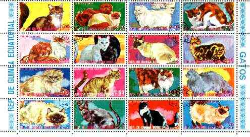 Equatorial Guinea 1975 Domestic Cats cto set of 16 Mi 704-19, stamps on animals, stamps on cats