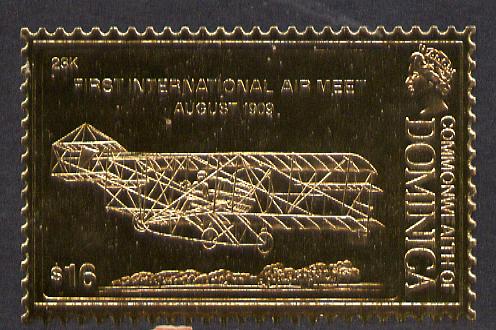 Dominica 1978 History of Aviation (First International Air Meet) $16 embossed on 23k gold foil unmounted mint, stamps on aviation