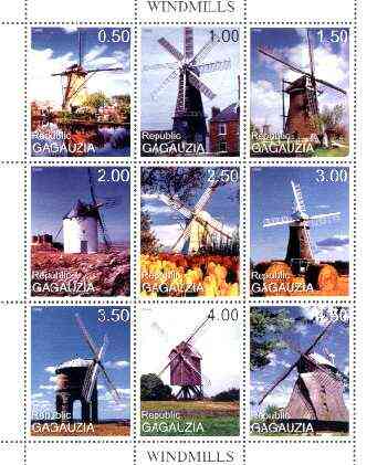 Gagauzia Republic 1999 Windmills perf sheetlet containing complete set of 9 values unmounted mint, stamps on , stamps on  stamps on windmills