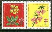 Cinderella - Germany 1964 Christmas TB seal se-tenant pair (flowers) unmounted mint, stamps on , stamps on  stamps on cinderella, stamps on christmas, stamps on tb, stamps on diseases, stamps on medical, stamps on flowers