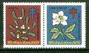 Cinderella - Germany 1960 Christmas TB seal se-tenant pair (flowers) unmounted mint, stamps on , stamps on  stamps on cinderella, stamps on christmas, stamps on tb, stamps on diseases, stamps on medical, stamps on flowers
