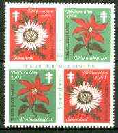 Cinderella - Germany 1962 Christmas TB seal se-tenant block of 4 (flowers) imperf internally unmounted mint, stamps on cinderella, stamps on christmas, stamps on tb, stamps on diseases, stamps on medical, stamps on flowers