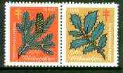 Cinderella - Germany 1961 Christmas TB seal se-tenant pair (pine & holly leaves) unmounted mint, stamps on , stamps on  stamps on cinderella, stamps on christmas, stamps on tb, stamps on diseases, stamps on medical, stamps on flowers