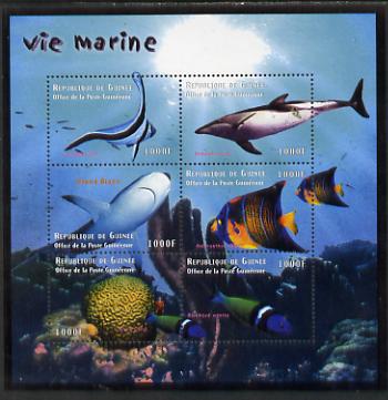 Guinea - Conakry 1998 Marine Life #1 perf sheetlet containing 6 values, Michel 2196-2201 unmounted mint. Note this item is privately produced and is offered purely on its thematic appeal, stamps on marine life, stamps on fish, stamps on coral, stamps on sharks
