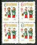 Cinderella - United States 1960 Christmas TB Seal se-tenant block of 4 unmounted mint (Carol Singers), stamps on , stamps on  stamps on cinderella, stamps on christmas, stamps on tb, stamps on diseases, stamps on medical, stamps on music