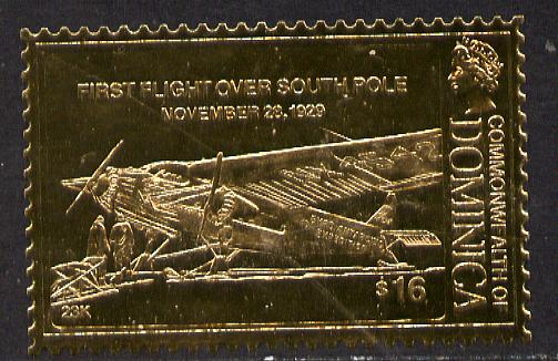 Dominica 1978 History of Aviation (First Flight over South Pole) $16 embossed on 23k gold foil unmounted mint, stamps on , stamps on  stamps on aviation 