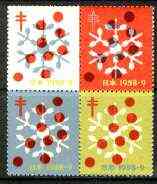 Japan 1958-59 Anti TB label unmounted mint set of 4 (Japan Antituberculosis Association), stamps on , stamps on  stamps on cinderella, stamps on tb, stamps on diseases, stamps on medical, stamps on 