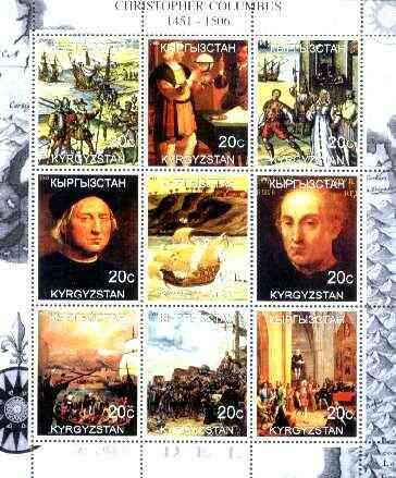 Kyrgyzstan 2000 Christopher Columbus perf sheetlet containing set of 9 values unmounted mint, stamps on , stamps on  stamps on personalities, stamps on ships, stamps on explorers, stamps on columbus