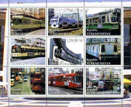 Turkmenistan 2000 Buses & Trams perf sheetlet containing set of 9 values unmounted mint, stamps on , stamps on  stamps on transport, stamps on buses, stamps on trams