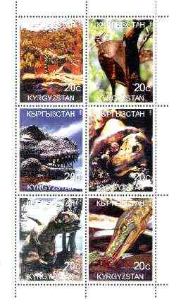 Kyrgyzstan 2000 Prehistoric Animals perf sheetlet containing set of 6 values unmounted mint, stamps on , stamps on  stamps on dinosaurs