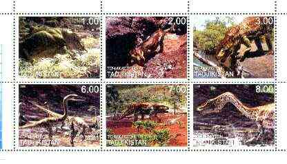 Tadjikistan 2000 Prehistoric Animals perf sheetlet containing set of 6 values unmounted mint, stamps on , stamps on  stamps on dinosaurs