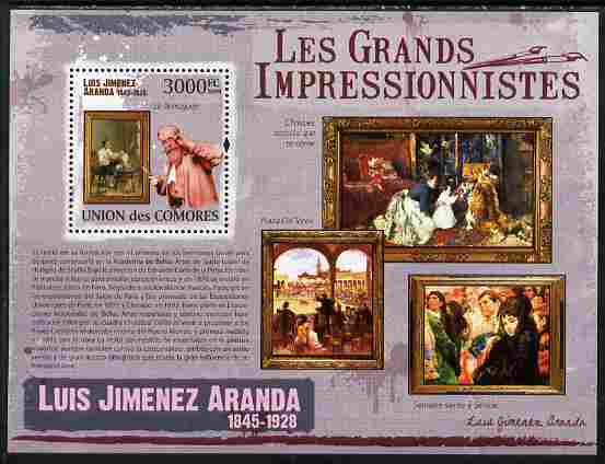 Comoro Islands 2009 The Impressionists - Luis Jimenez Aranda perf souvenir sheet unmounted mint, stamps on arts
