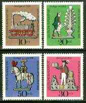 Germany - West 1969 Humanitarian Relief Fund set of 4 pewter figurines inscribed WOHLFAHRTSMARKE unmounted mint SG 1506-09*, stamps on , stamps on  stamps on railways, stamps on horses, stamps on pewter